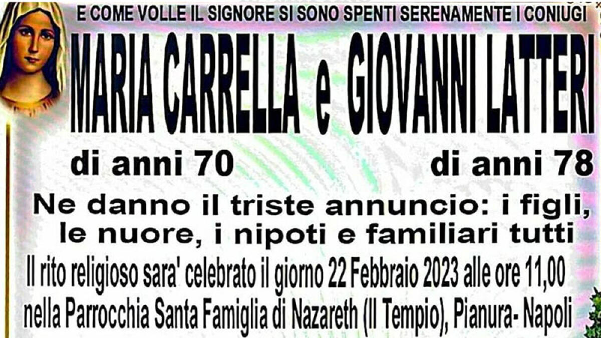 Marito e moglie muoiono nello stesso giorno dopo una vita insieme - 