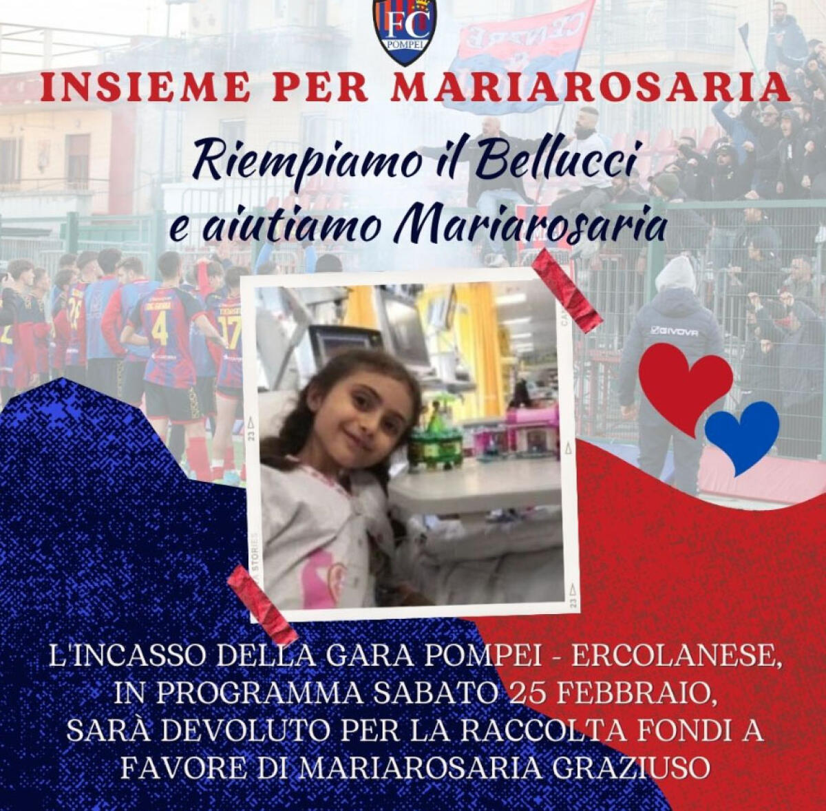 Pompei e Ercolanese unite: incasso per pagare l'operazione in America alla piccola Mariarosaria - 