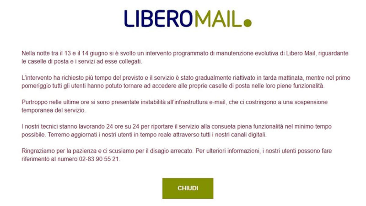 Libero Mail, nuovo stop. Arriva il risarcimento - 