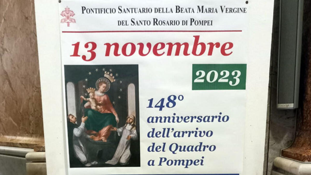 Lunedì la discesa del quadro della Madonna di Pompei: è il 148° anniversario - 