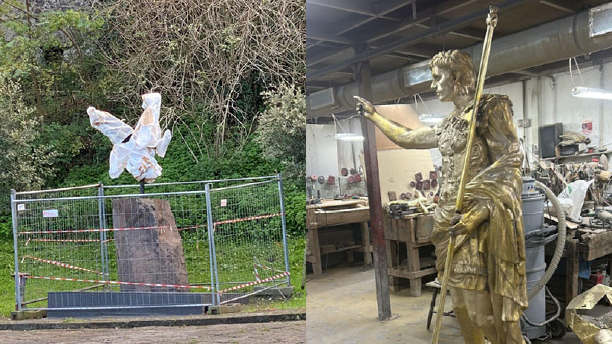 Statue dell'imperatore Ottaviano e di San Michele Arcangelo ai piedi del Palazzo Mediceo - 