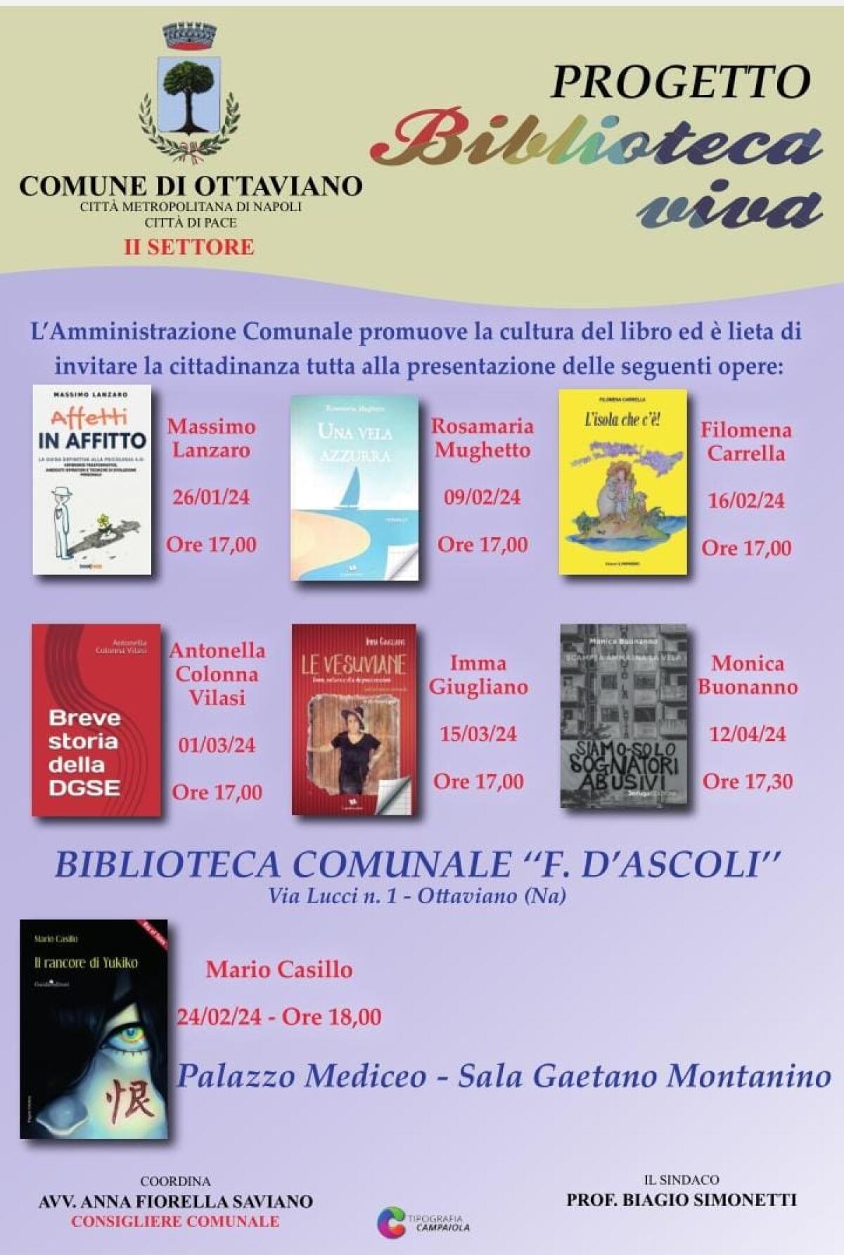 Ottaviano, al via la seconda fase di "Biblioteca Viva". Si comincia con il libro di Lanzaro - 