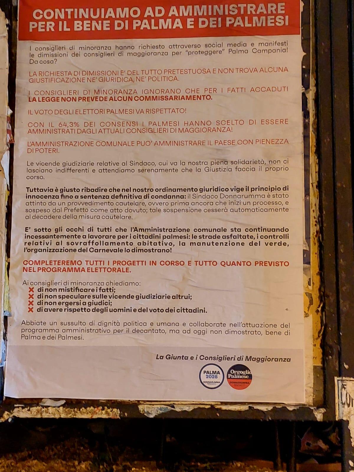 Palma Campania, manifesto della maggioranza: "Teniamo fede al patto con i cittadini" - 