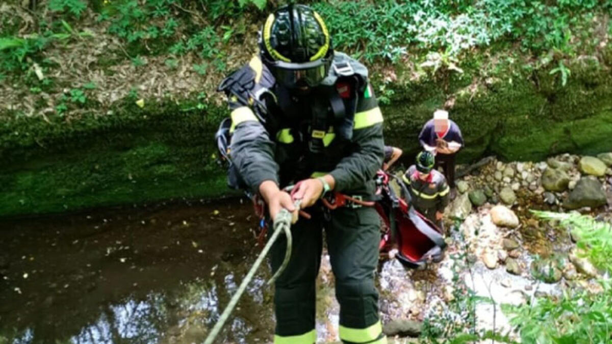 Cade con il suo cagnolino in un dirupo - 