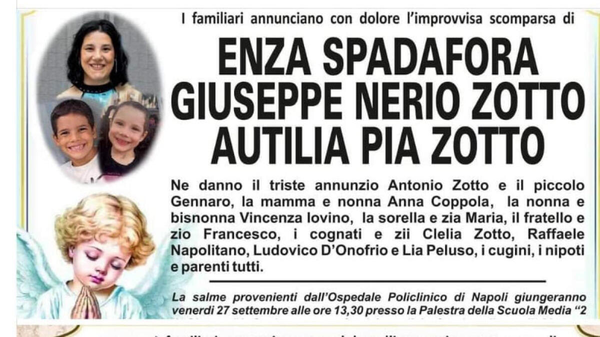 Crollo a Saviano: oggi i funerali di mamma, nonna e dei due piccoli - 