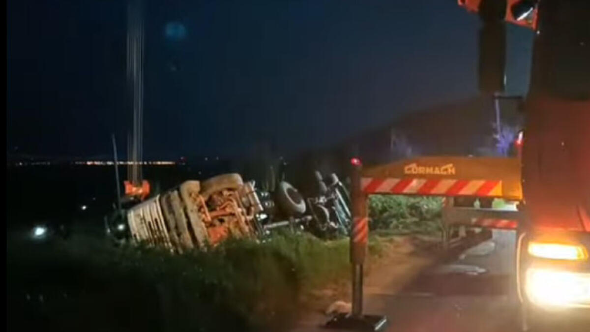 Camion si ribalta sulla cunetta - 