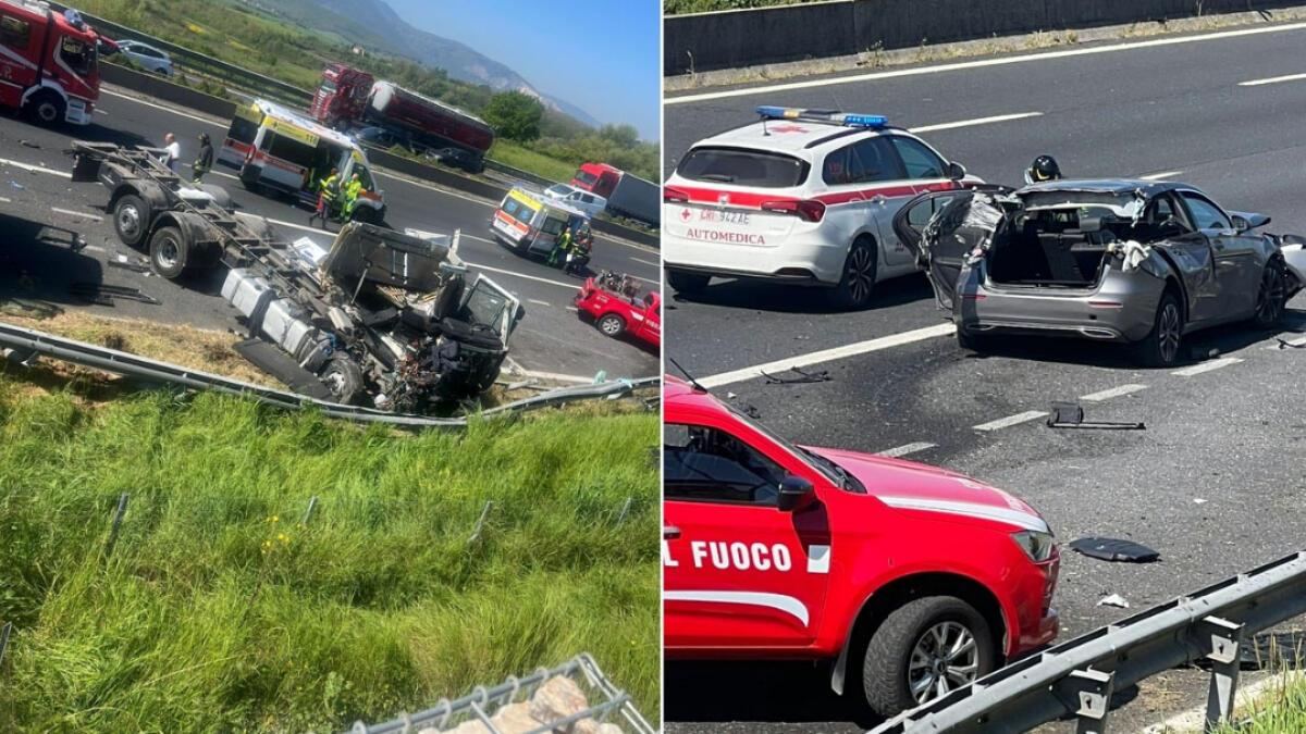 Scontro sull'A1 tra due tir e tre auto - 