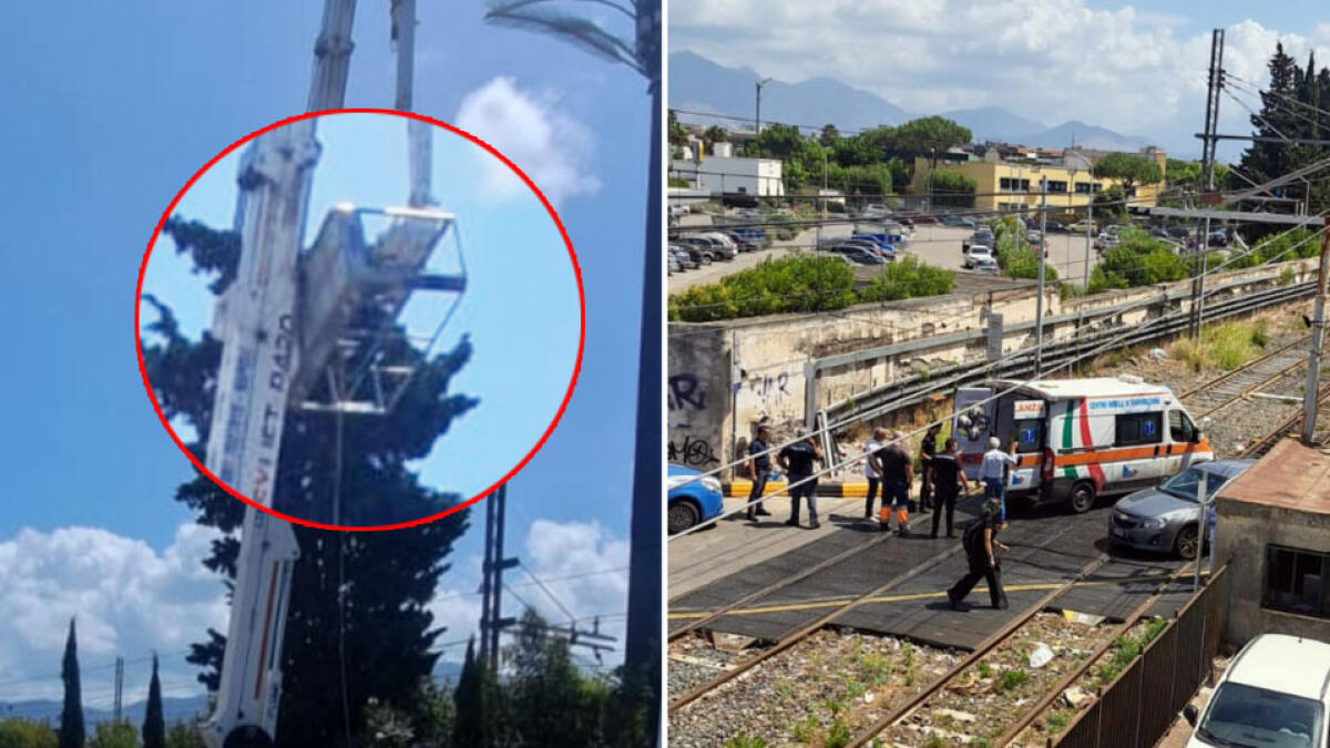 Pompei, due operai precipitano da un cestello e finiscono sui binari - 