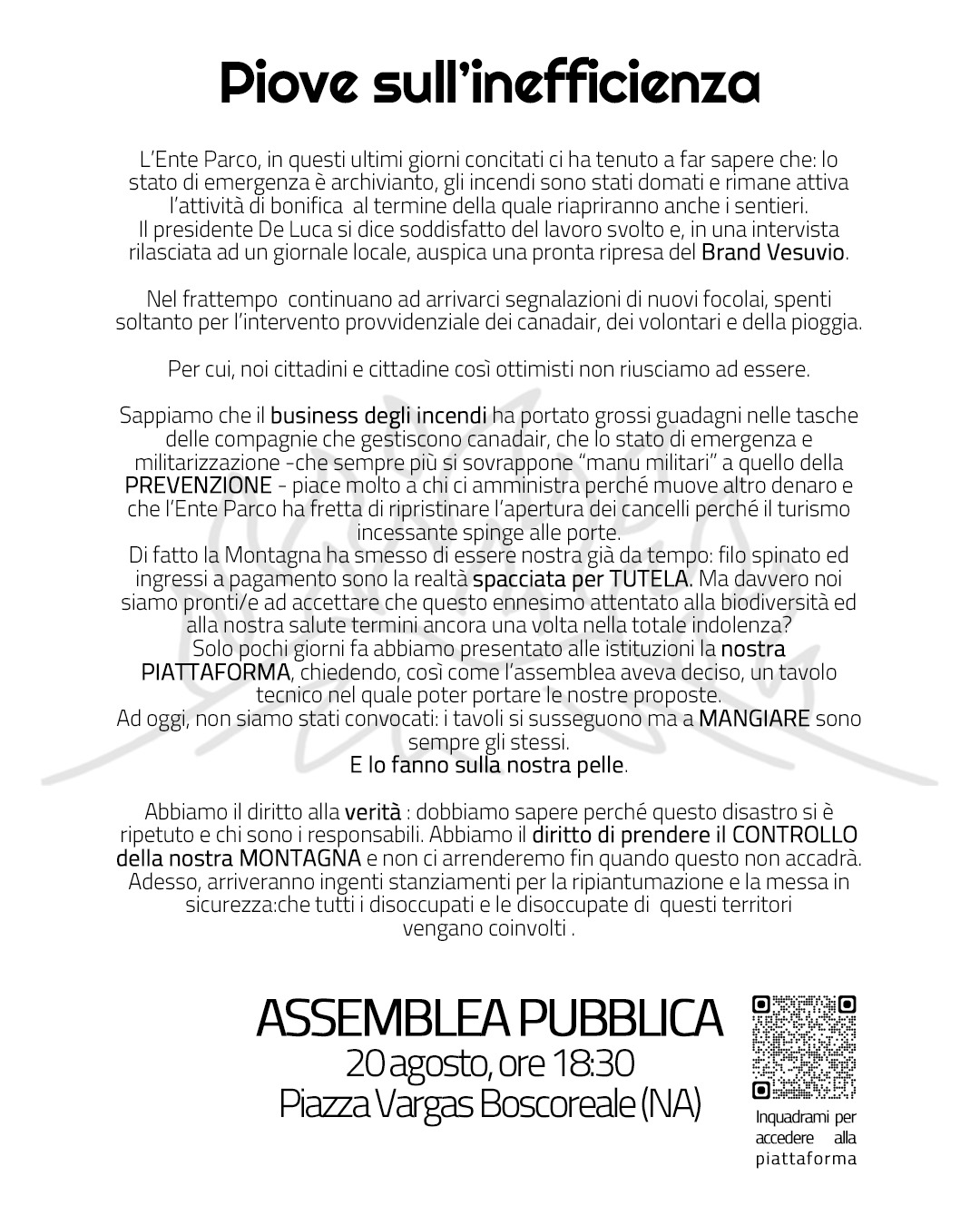 Oggetto dell'assemblea pubblica del 20 agosto