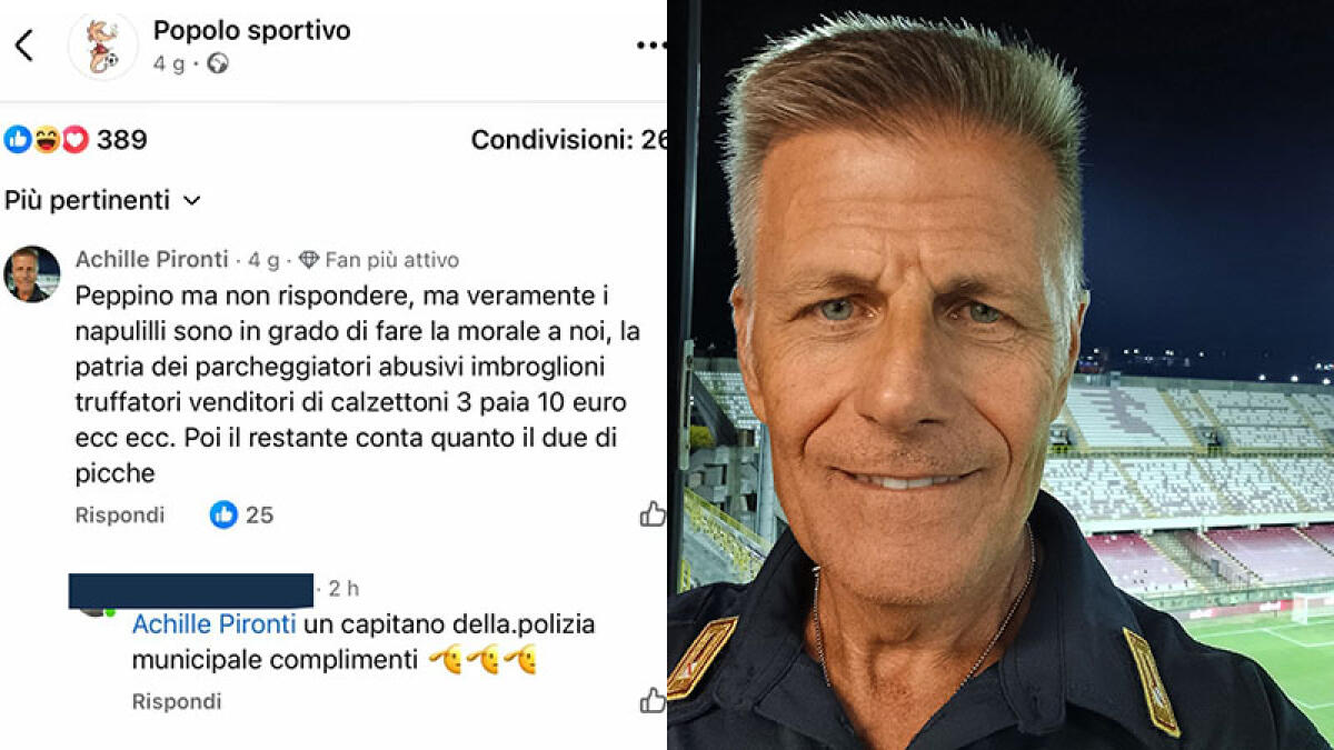Achille Pironti, capitano della Polizia Municipale di Salerno, offende i napoletani sui social - 