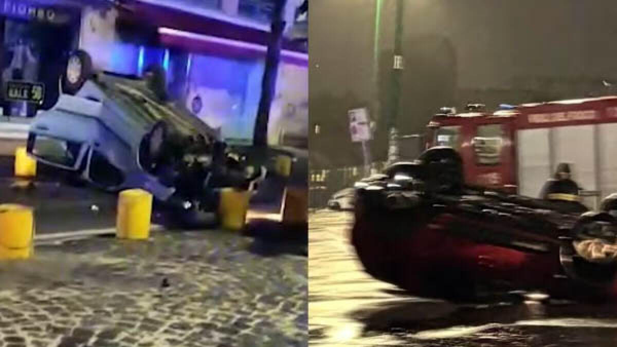 Due auto ribaltate nei pressi dello Stadio Maradona - 