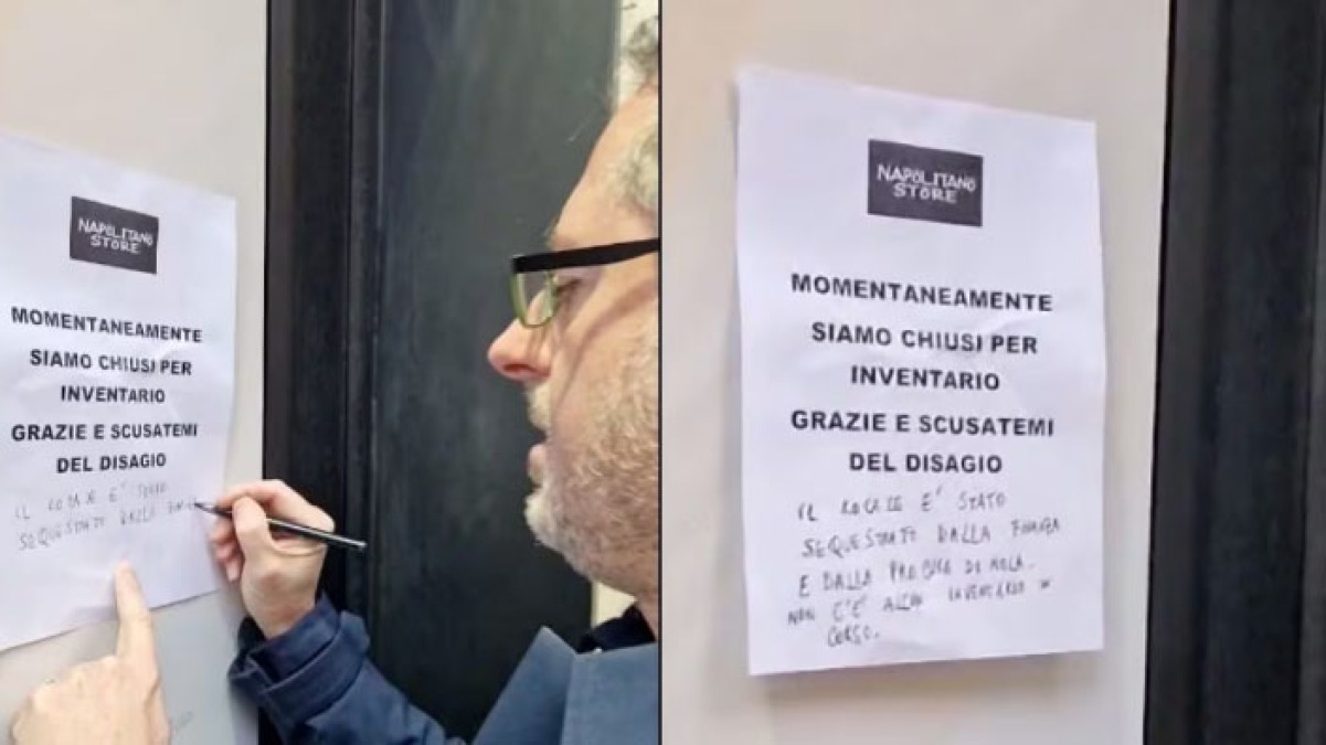 Borrelli va a scrivere davani al negozio chiuso di Napolitano Store - 
