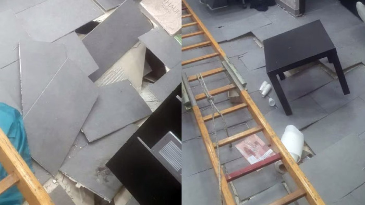 Crolla pavimento nel salone del barbiere - 