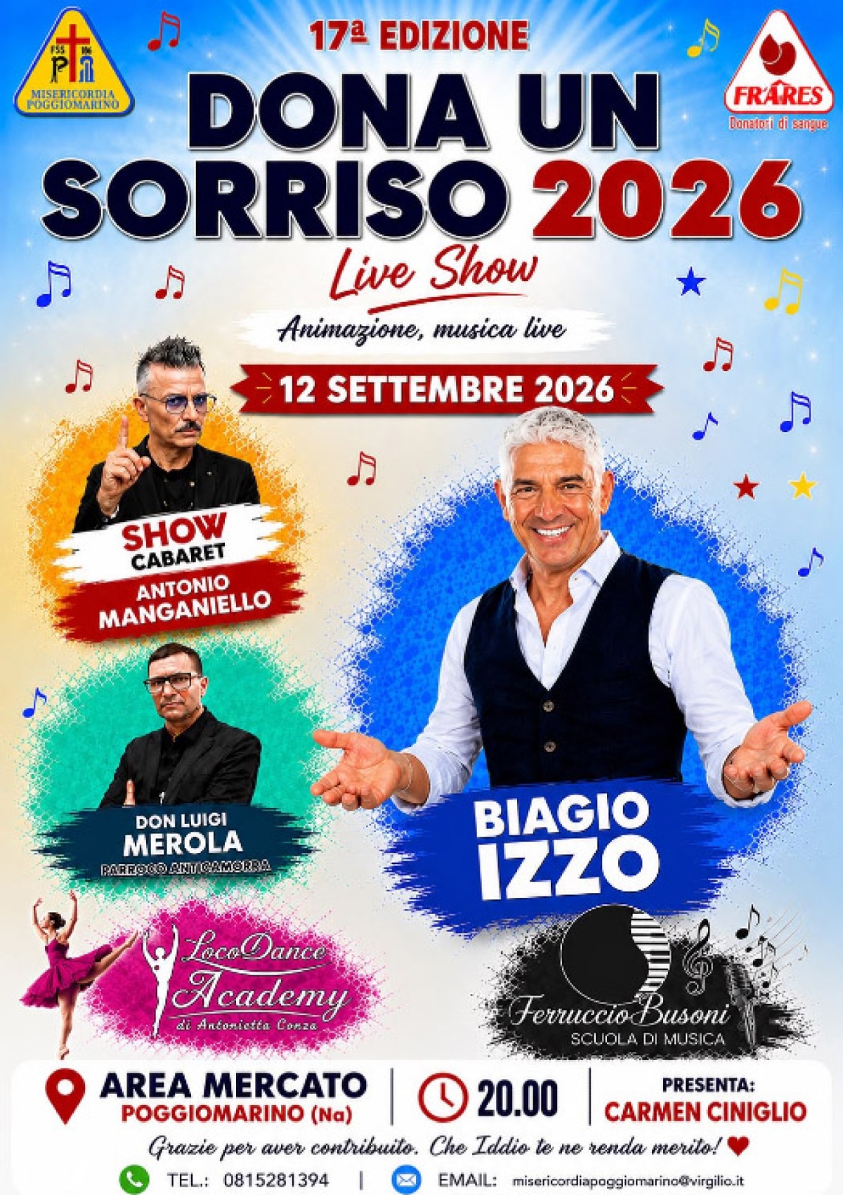A Poggiomarino torna “Dona un Sorriso”: il 12 settembre una serata tra musica, cabaret e solidarietà - 