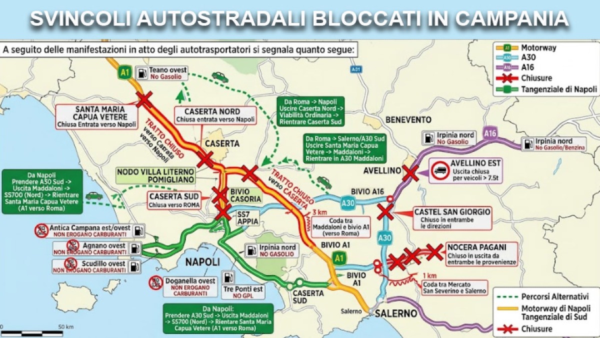 Blocchi dei tir, ecco la mappa aggiornata delle autostrade in Campania - 